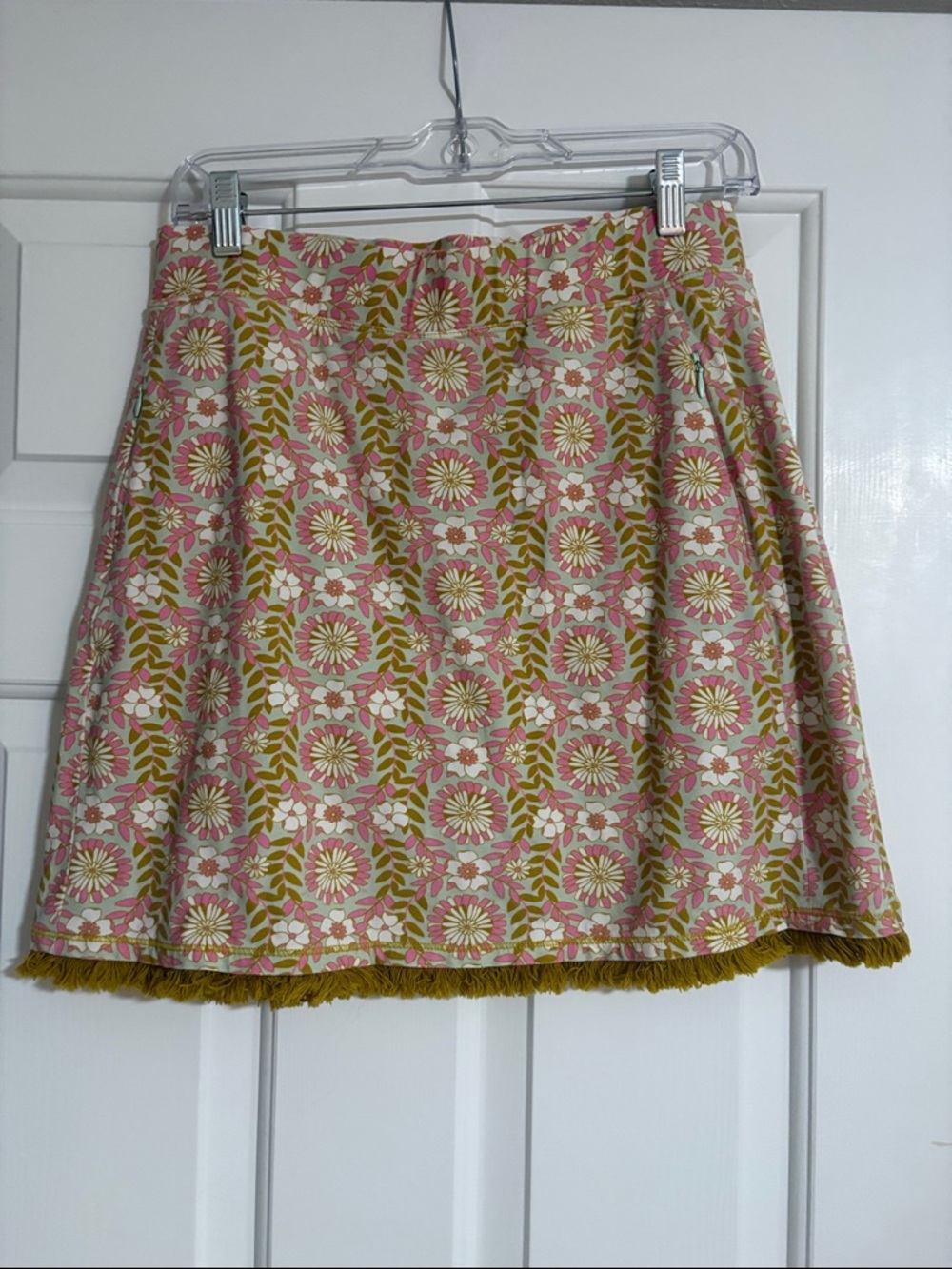 Floral Pattern Pink and Olive A-Line Skirt